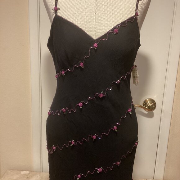 Vintage New 90's Y2K ECI New York Silk Beaded Floral Detail Fairy Dress 10 $186 - Picture 2 of 5